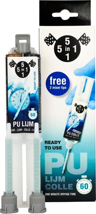 5in1 PU Lijm Zwart / 1 minuut 25ml + Mixertip 2st, Auto-onderdelen, Overige Auto-onderdelen, Nieuw, Verzenden