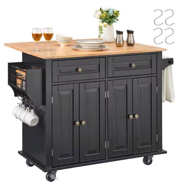 Mobiel Keukeneiland Zwart – Met Opvouwblad & Werkblad, Huis en Inrichting, Keuken | Keukenelementen, Nieuw, Verzenden