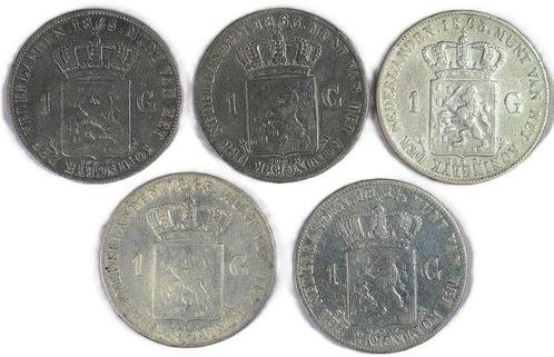 Nederland. Willem III. 1 Gulden (5x) 1854, 1863 (3x), 1865, Postzegels en Munten, Munten | Nederland