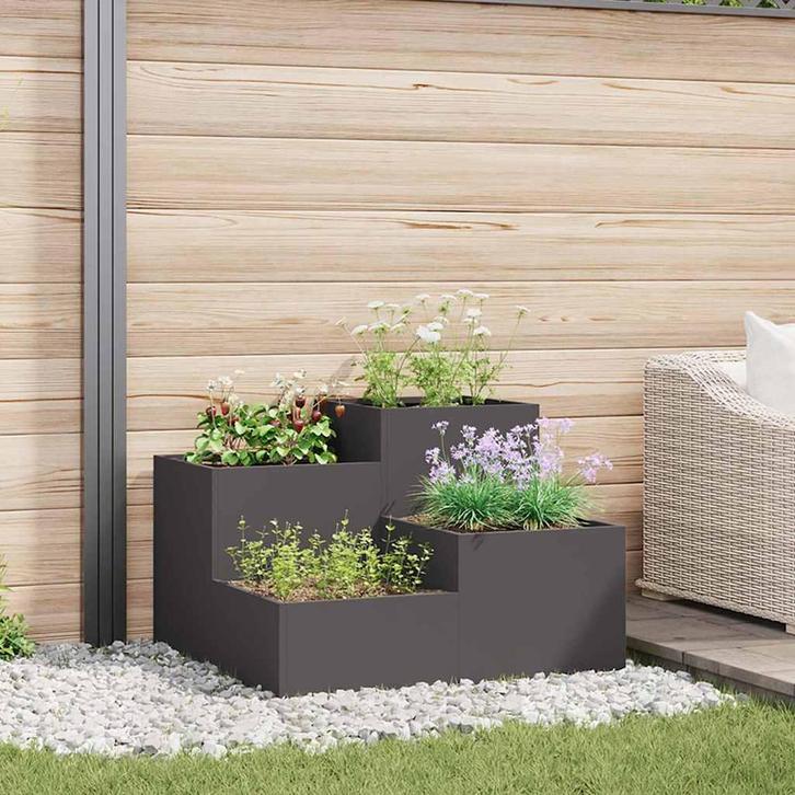 vidaXL Tuin Bloempot Zwart 80 x 80 x 60 cm Staal, Tuin en Terras, Bloembakken en Plantenbakken, 60 tot 100 cm, Nieuw, Metaal, 60 cm of meer