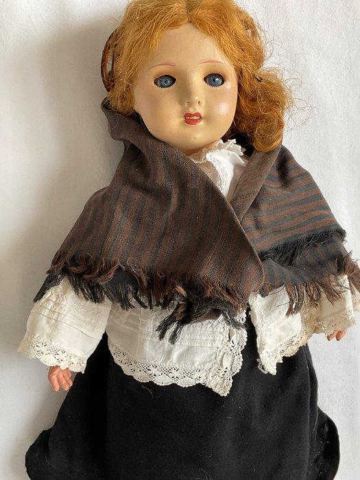 Antieke papier-maché pop (46 cm) met antieke poppenstoel -, Antiek en Kunst, Antiek | Speelgoed