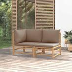 vidaXL 2-delige Loungeset met kussens bamboe taupe, Verzenden, Nieuw, Hout, Loungeset