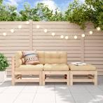 vidaXL 3-delige Loungeset met kussens massief hout, Verzenden, 3 zitplaatsen, Nieuw, Loungeset