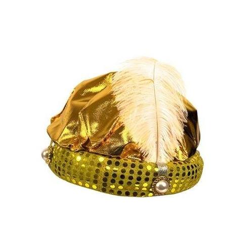 Hoed Sultan goud + pluim, Kleding | Heren, Carnavalskleding en Feestkleding, Nieuw, Ophalen of Verzenden
