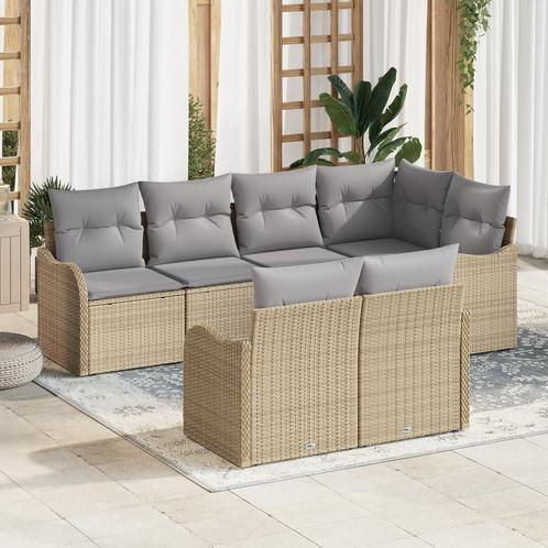 vidaXL 7-delige Tuinbank Set met Kussens Beige Poly Rattan, Tuin en Terras, Tuinsets en Loungesets, Nieuw, Wicker, Verzenden