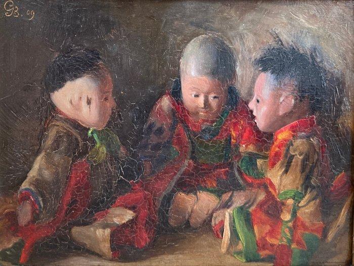 Gesina Boevé (1881-1958) - Japanese Dolls having a chat:, Antiek en Kunst, Kunst | Schilderijen | Klassiek