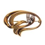 Gouden fantasie broche | Diamant 0,30 ct. (diamanten), Sieraden, Tassen en Uiterlijk, Broches, Gebruikt, Overige kleuren, Ophalen of Verzenden