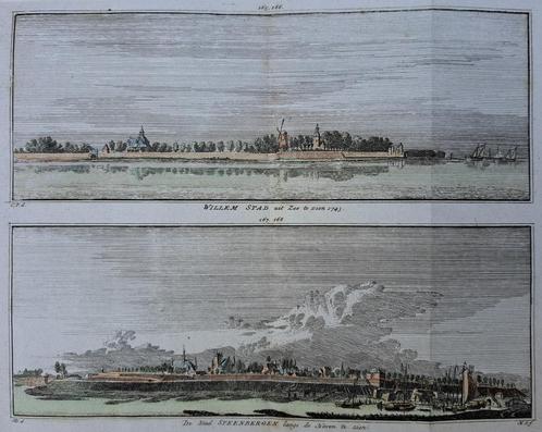 WillemStad uit zee te zien 1743, De Stad Steenbergen langs, Antiek en Kunst, Kunst | Etsen en Gravures, Ophalen of Verzenden