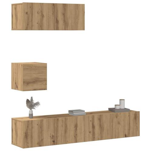 vidaXL 4-delig Tv-meubelset wandmontage bewerkt hout, Huis en Inrichting, Kasten | Televisiemeubels, Nieuw, Overige houtsoorten