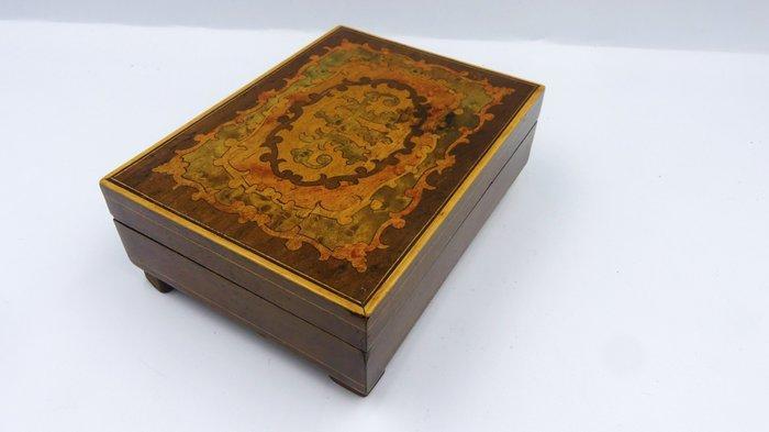 Sieradendoos - Zwitserse houten marqueterie muziekdoos -, Antiek en Kunst, Curiosa en Brocante