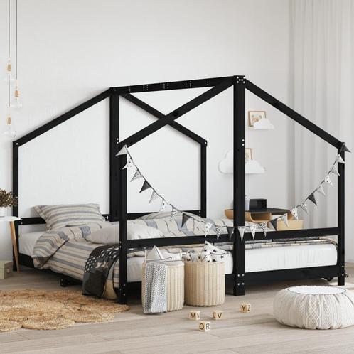 vidaXL Kinderbedframe 2x(90x200) cm massief grenenhout zwart, Kinderen en Baby's, Kinderkamer | Bedden, Nieuw, Verzenden