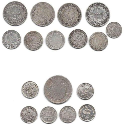 Frankrijk. Lot de 17 monnaies en argent, 1851/1895 (Zonder, Postzegels en Munten, Munten | Europa | Niet-Euromunten