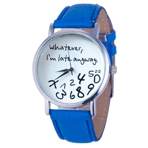 Fako® - Horloge - Whatever, Im Late Anyway - Blauw, Sieraden, Tassen en Uiterlijk, Horloges | Dames, Verzenden