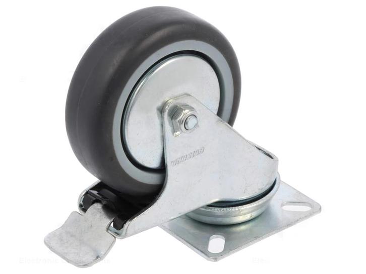 Zwenkwiel met rem - 75mm - 60kg - Grijs, Doe-het-zelf en Verbouw, Zwenkwielen, Nieuw, Ophalen of Verzenden