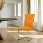 Leren eetkamerstoel Retro - Toledo Mandarin (oranje) -, Huis en Inrichting, Ophalen of Verzenden, Nieuw, Leer, Modern
