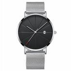 Fako® - Horloge - Mesh - Chicago - Ø40mm - Zilver/Zwart, Sieraden, Tassen en Uiterlijk, Verzenden, Nieuw