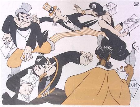 Nationale politiek over olie op spotprent (lijst optie), Antiek en Kunst, Kunst | Litho's en Zeefdrukken, Verzenden