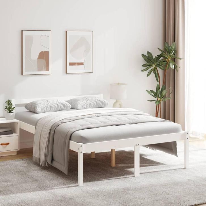 vidaXL Seniorenbed massief grenenhout wit 135x190 cm, Huis en Inrichting, Slaapkamer | Bedden, Overige maten, 190 cm of minder