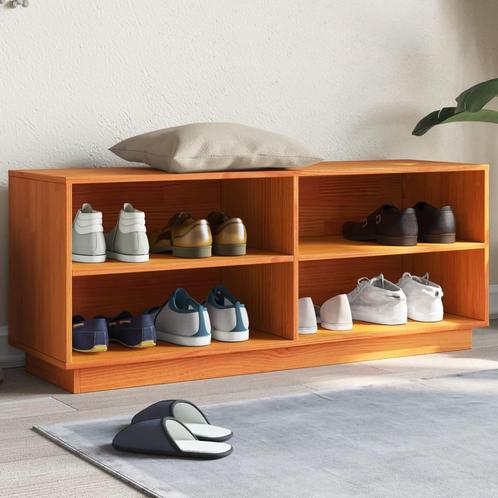 vidaXL Schoenenkast 110x34x45 cm massief grenenhout wasbruin, Huis en Inrichting, Kasten | Schoenenrekken, Nieuw, Verzenden