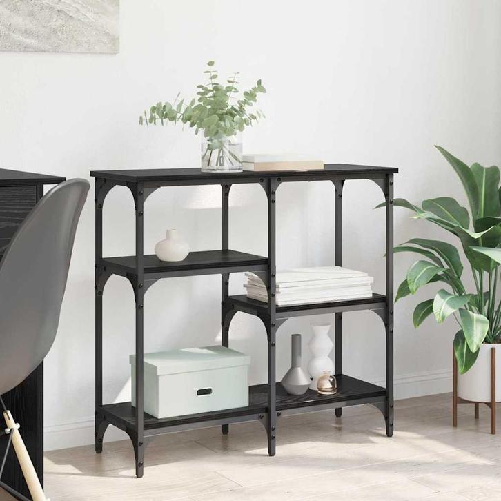 vidaXL met plank met opslag Zwart eiken 80 x 29 x 75 cm, Huis en Inrichting, Tafels | Bijzettafels, Nieuw, 60 cm of meer, Verzenden