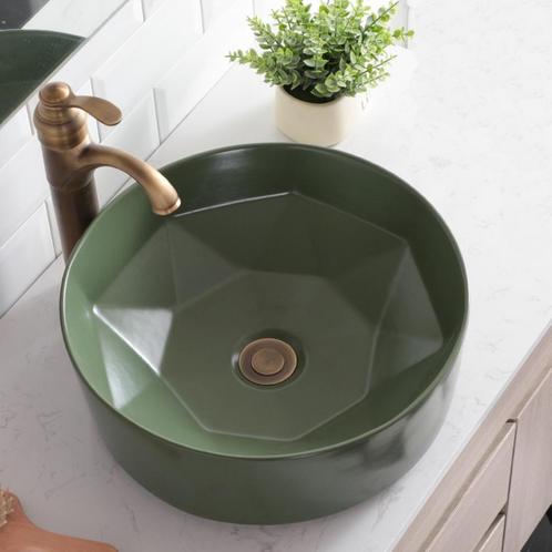 Waskom Opbouw Rond Boss & Wessing Evita 40x14,5 cm Mat Groen, Doe-het-zelf en Verbouw, Sanitair, Ophalen of Verzenden
