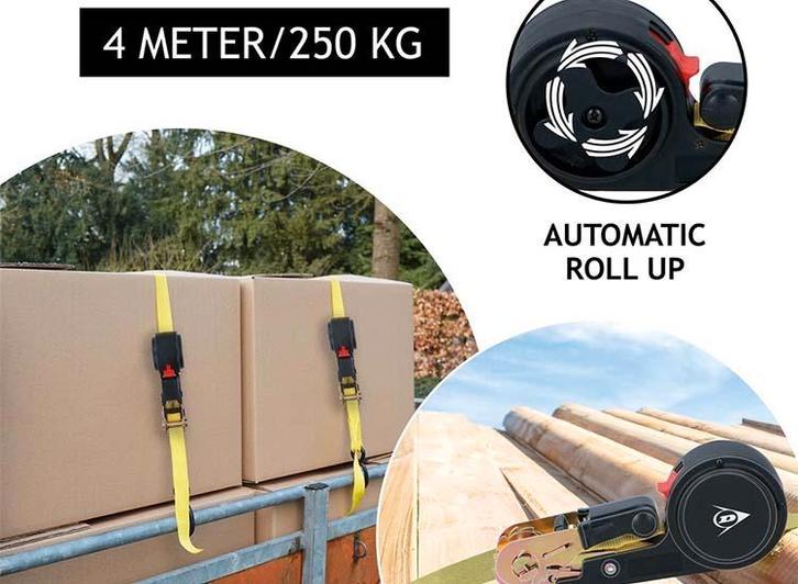 Dunlop Spanband met Ratel - Sjorband 4 Meter - Max. 250KG, Doe-het-zelf en Verbouw, Overige Doe-het-zelf en Verbouw, Nieuw, Verzenden