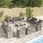 vidaXL 16-delige Loungeset met kussens poly rattan grijs, 6 zitplaatsen, Nieuw, Loungeset, Verzenden