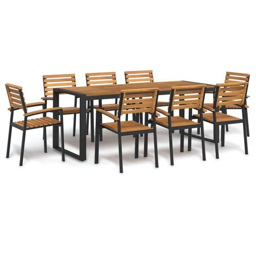vidaXL 9-delige Tuinset massief acaciahout en metaal, Tuin en Terras, Tuinsets en Loungesets, Tuinset, Nieuw, 8 zitplaatsen, Hardhout