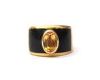18 krt. geelgouden ring met zwart emaille en gele topaas, Sieraden, Tassen en Uiterlijk, Ringen, Gebruikt