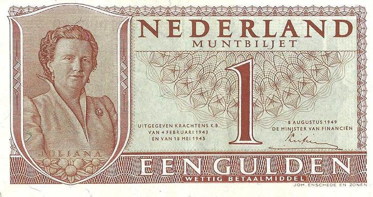 Bankbiljet 1 gulden 1949 Juliana Prachtig, Postzegels en Munten, Bankbiljetten | Nederland, Verzenden