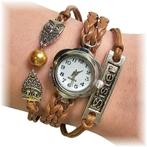 Fako® - Armband Horloge - Multi Uiltjes Sister - Bruin, Nieuw, Verzenden