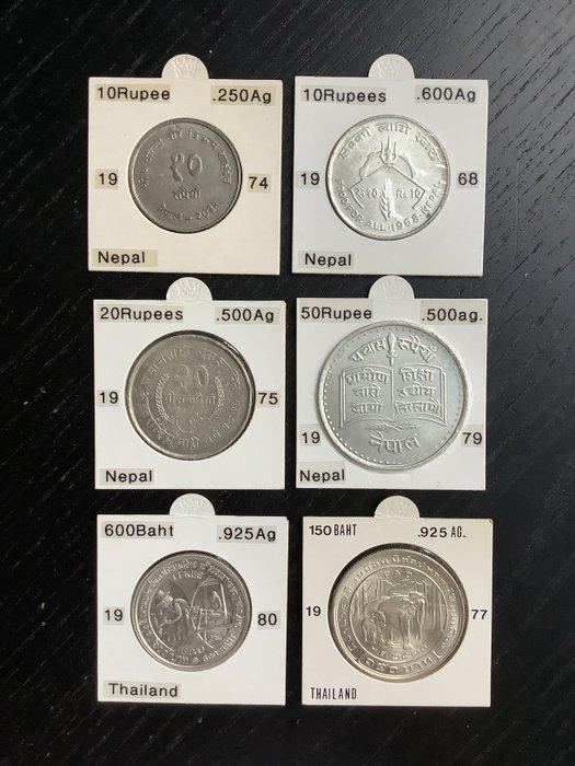 Nepal, Thailand. Collection of silver coins 1968-1980, Postzegels en Munten, Munten | Europa | Niet-Euromunten