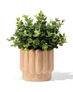 HEMA Bloempot 13x12.5cm keramiek ribbels bruin, Verzenden