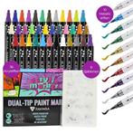 Acrylstiften Dual Tip 36 Stuks + 10 Metallic + 6 Sjablonen, Hobby en Vrije tijd, Schilderen, Verzenden, Nieuw, Acrylverf