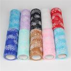 Lint organza tule met sneeuwvlokken 15cm. br 10 yard wit -, Ophalen of Verzenden, Nieuw
