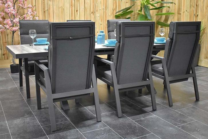 Arona Uitschuifbare Aluminium Tafel met Keramischblad 200 /, Tuin en Terras, Tuinsets en Loungesets, Eettafel, Stoel, 6 zitplaatsen