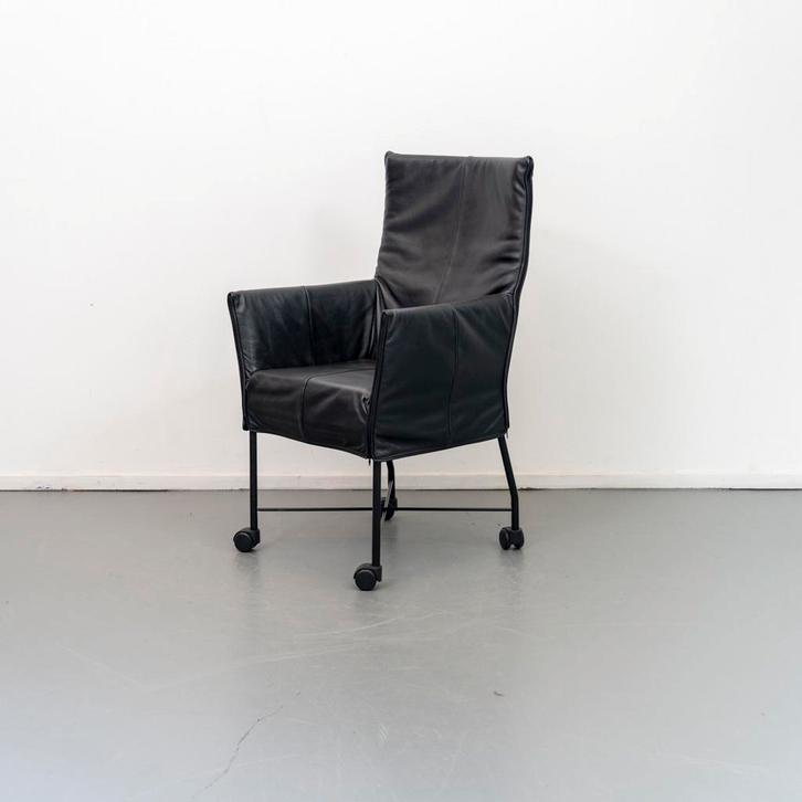 12x Montis Chaplin Stoel Zwart Leer - Zwart/Wiel, Huis en Inrichting, Stoelen, Zwart, Zo goed als nieuw, Leer, Metaal, Ophalen