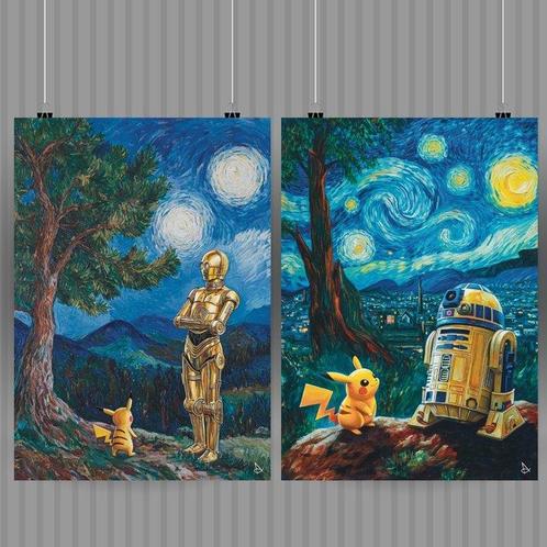 ANDSAL - (LOT of 2) Van Gogh Tribute Pikachu with C-3PO and, Spelcomputers en Games, Spelcomputers | Overige Accessoires