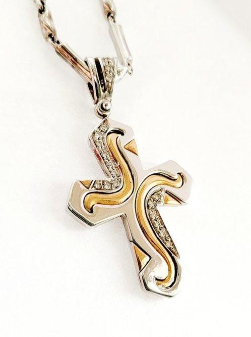 Ketting met hanger - 18 karaat Geel goud, Witgoud - 0.38ct., Sieraden, Tassen en Uiterlijk, Antieke sieraden