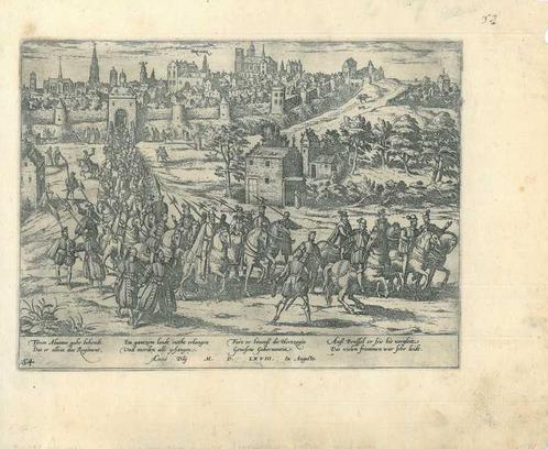 Historische prent van Brussels, Antiek en Kunst, Kunst | Etsen en Gravures