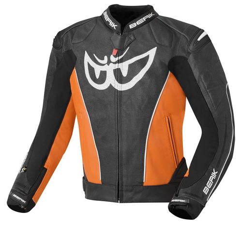 Berik Street Zwart Oranje Leren Motorjas, Motoren, Kleding | Motorkleding, Heren, Nieuw met kaartje, Jas | textiel, Verzenden