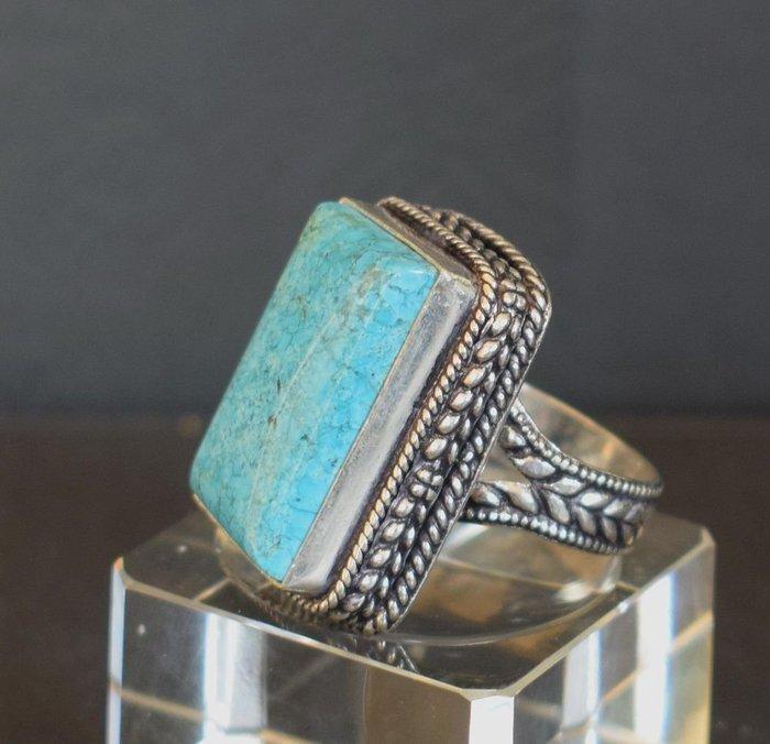 Nepalees ring T 61 Turquoise 17,2 g zilver 925-stempel -, Antiek en Kunst, Kunst | Niet-Westerse kunst