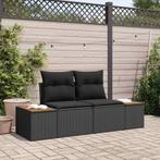vidaXL Tuinbank 2-zits met kussens poly rattan zwart, Tuin en Terras, Verzenden, Nieuw, Rotan