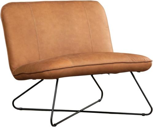 Bruine leren industriële fauteuil zonder armleuning - Rancho, Huis en Inrichting, Fauteuils, 75 tot 100 cm, 75 tot 100 cm, Nieuw