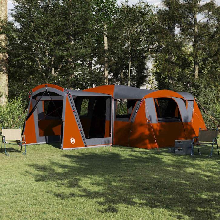 vidaXL Gezinstent met dak Grijs en Oranje 745 x 700 x 217 cm, Caravans en Kamperen, Tenten, Nieuw, Verzenden