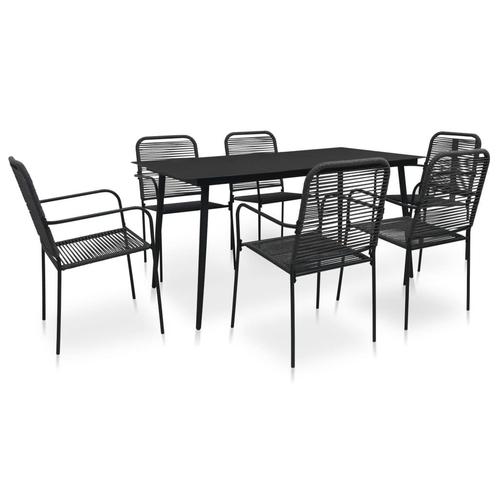 vidaXL 7-delige Tuinset katoenen touw en staal zwart, Tuin en Terras, Tuinsets en Loungesets, Tuinset, Nieuw, 6 zitplaatsen, Rvs