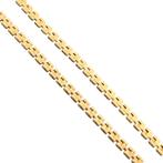Gouden fantasie schakel ketting met vaste hanger; parel |..., Ophalen of Verzenden, Gebruikt, Overige kleuren, Goud