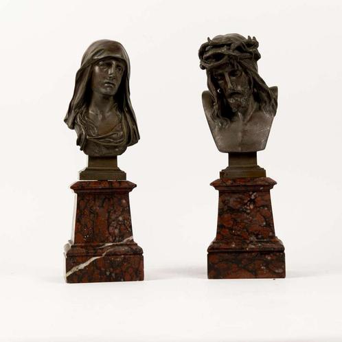 Eugène Marioton (1854-1933) Bustes van Christus en Maria, Antiek en Kunst, Kunst | Beelden en Houtsnijwerken, Ophalen