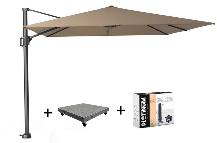 Challenger T1 zweefparasol 300x300 cm taupe  met, Tuin en Terras, Parasols, Nieuw, Ophalen of Verzenden