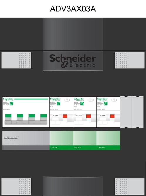 Schneider groepenkast 3 fase met 3 aardlekautomaten, Doe-het-zelf en Verbouw, Elektra en Kabels, Nieuw, Ophalen of Verzenden